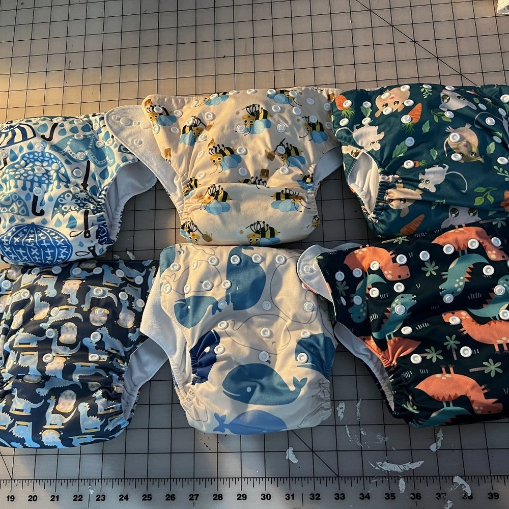 6 OS ALVABABY Cloth Pocket Diapers with Inserts - NO STAINING
